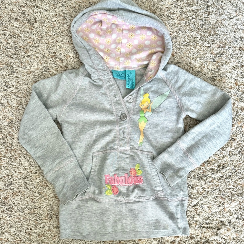 Disney - Vintage Girl’s (S, 6) Grey Tinkerbell Fabulous Hoodie Sweater